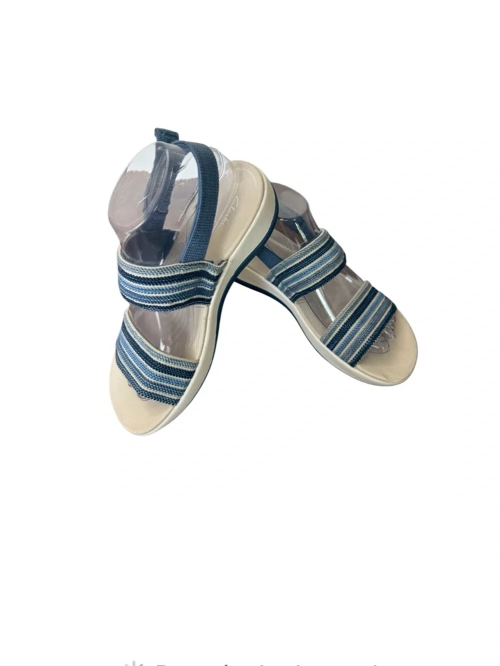 Clarks Cloudsteppers Arla Stroll Women’s Blue Striped Comfort Sandals-Size 7.5 W - Picture 13 of 14